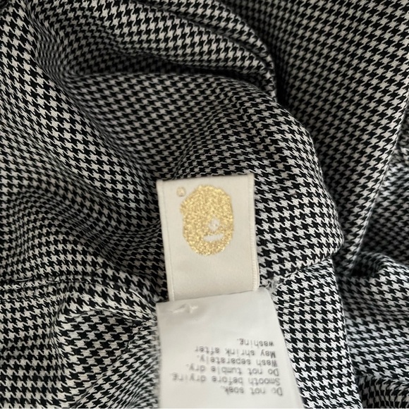 BAPE sz S Long Sleeve Button Down Shirt Black White Houndstooth Bathing Ape - Picture 5 of 9